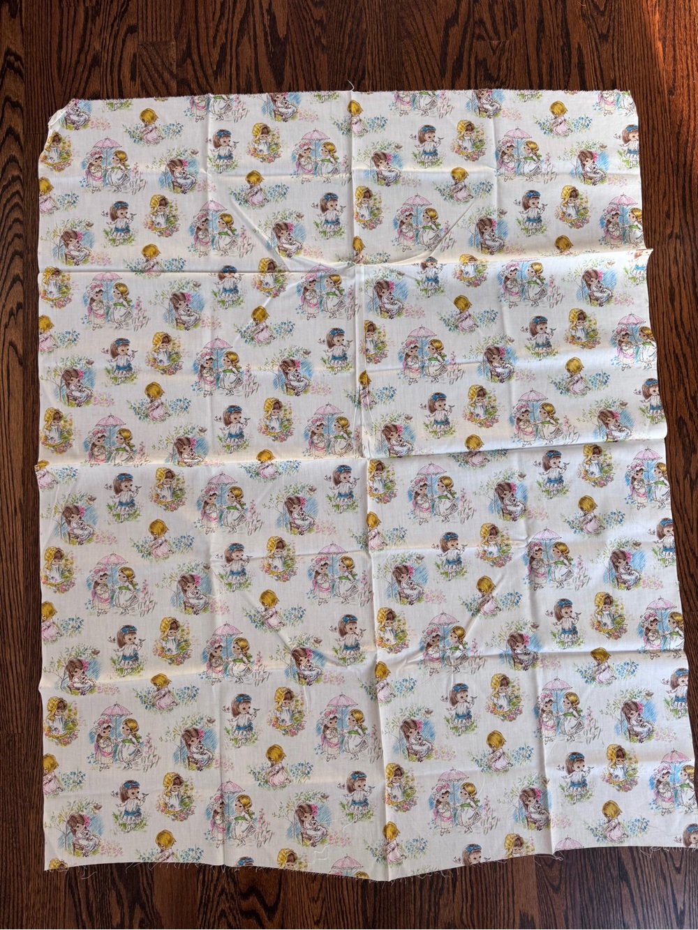 VINTAGE 1960'S Storybook Little Girls 44" x 35" Cottagecore Nursery Fabric - Picture 2 of 12